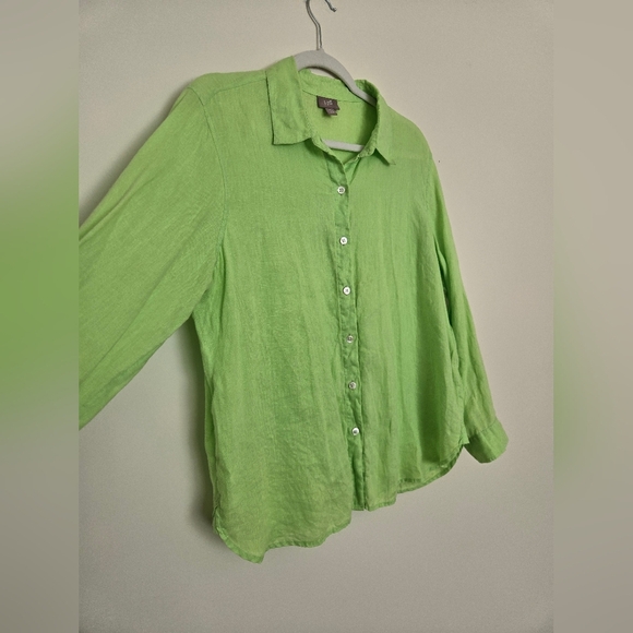 J. Jill Bright Green Linen Button Down Women's Shirt | Size M - Picture 2 of 6